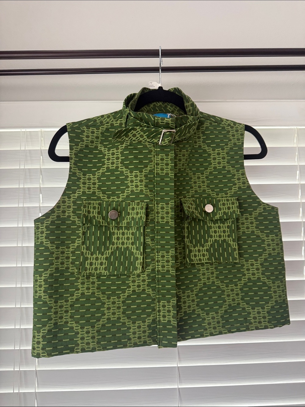 HANDMADE BY ME GKS Vest Green Patterned Sleeveless Jacket w Contrast Lining